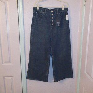 Gap Jeans Womens Size 14 32 Wide Leg Crop Denim High Rise Button Fly Smoothing